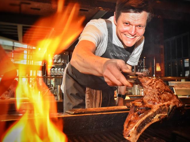 Head chef at Rockpool Bar and Grill Zac Nicholson cooks the perfect steak. Picture: Tony Gough