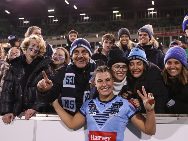 Jessica Sergis of the Blues celebrates after the win. Picture: Cameron Spencer/Getty Images