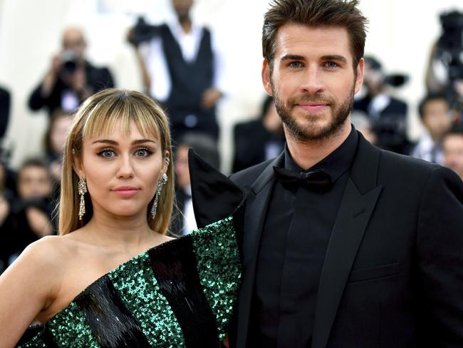 Miley Cyrus and Liam Hemsworth at the Met Gala in New York in May. Their marriage lasted just over six months. Picture: AP