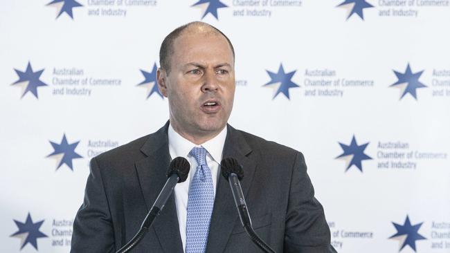 Treasurer Josh Frydenberg during his speech to the Australian Chamber of Commerce and Industry at Parliament House in Canberra. Picture: NCA NewsWire / Gary Ramage