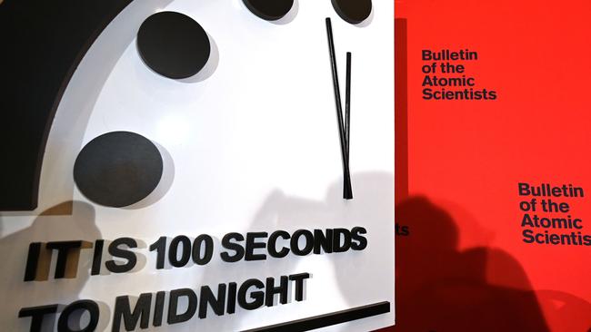 The Doomsday Clock reads 100 seconds to midnight, a decision made by The Bulletin of Atomic Scientists. Picture: AFP