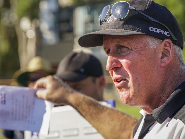 Oakleigh District coach Paul Howroyd at the huddle this year.