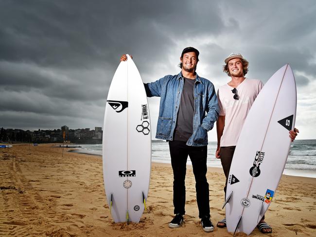 Australian surfers Connor O'Leary (left) and Cooper Chapman at Manly Beach. AAP IMAGE / Troy Snook