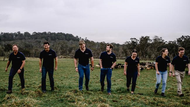 The FarmLab team (from left) Florian Ruhnke, founder Sam Duncan, Sam Williamson, Ethan Pamplin, Sophie Kennedy-Gordon, Jade Binks and Tully McDonald.