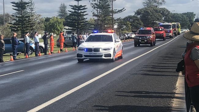 Police and emergency services formed a guard of honour at Brian Aubusson's funeral on the way in to the Ballina rugby league ground.