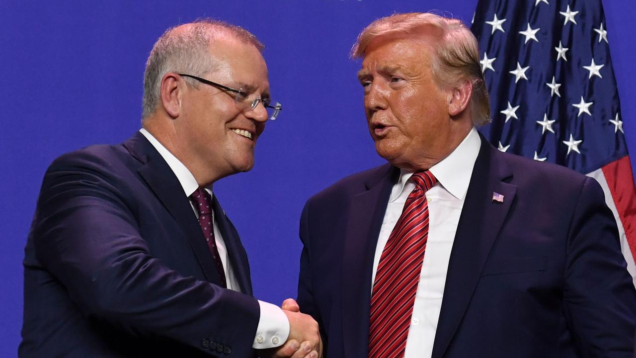 US President Donald Trump and Australian Prime Minister Scott Morrison shake hands. Picture: Saul Loeb/AFP