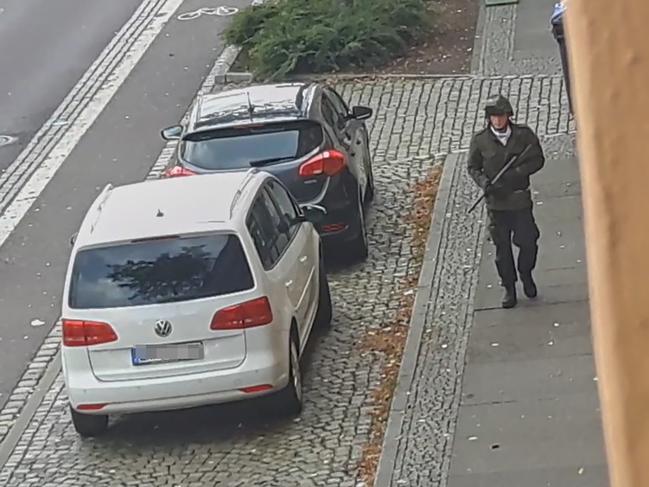 Two people were shot dead on a street in Halle, Germany with a ghost gun. Picture: Andreas Splett / ATV-Studio Halle / AFP.