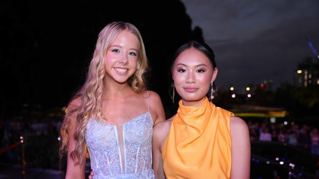 Mollie Hawke and Evie Tuppen at the Emmanuel College class of 2025 formal at HOTA for Gold Coast at Large. Picture, Portia Large.
