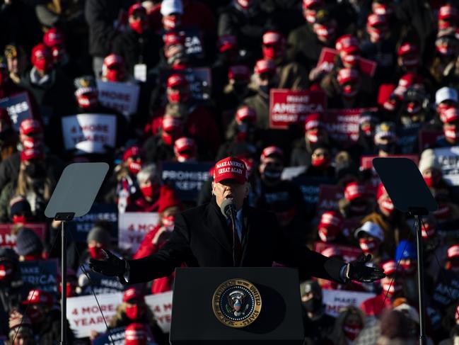 Thousands of Trump supporters braved freezing conditions to see the US President. Picture: Mark Kauzlarich