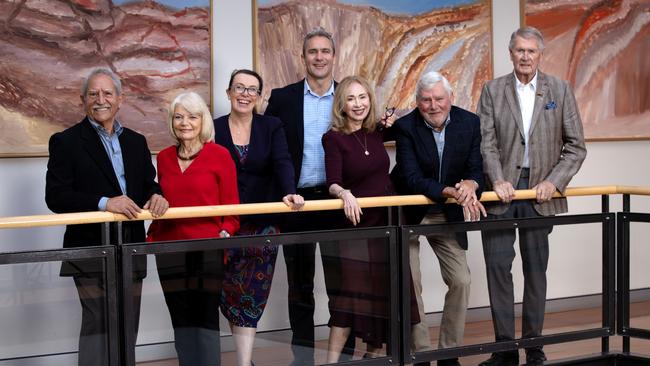 George Calvi, Sandra Hall, Yvette Grady, Warren Beeby and John Cowley flank editor-in-chief Michelle Gunn and editor Kelvin Healey. Picture: Jane Dempster