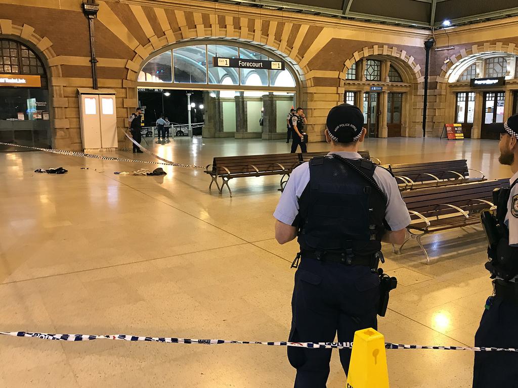 Police swarmed the scene after their colleague was stabbed. Picture: Perry Duffin/AAP