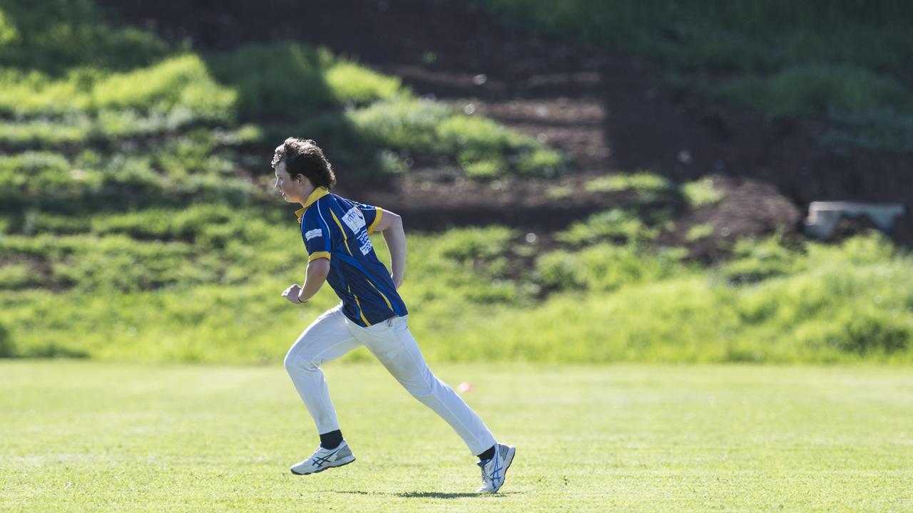 Lincon Paroz bowls for University Phoenix against Souths Crows 2 in Toowoomba Cricket C Grade One Day semi final at Centenary Heights SHS oval, Saturday, December 9, 2023. Picture: Kevin Farmer