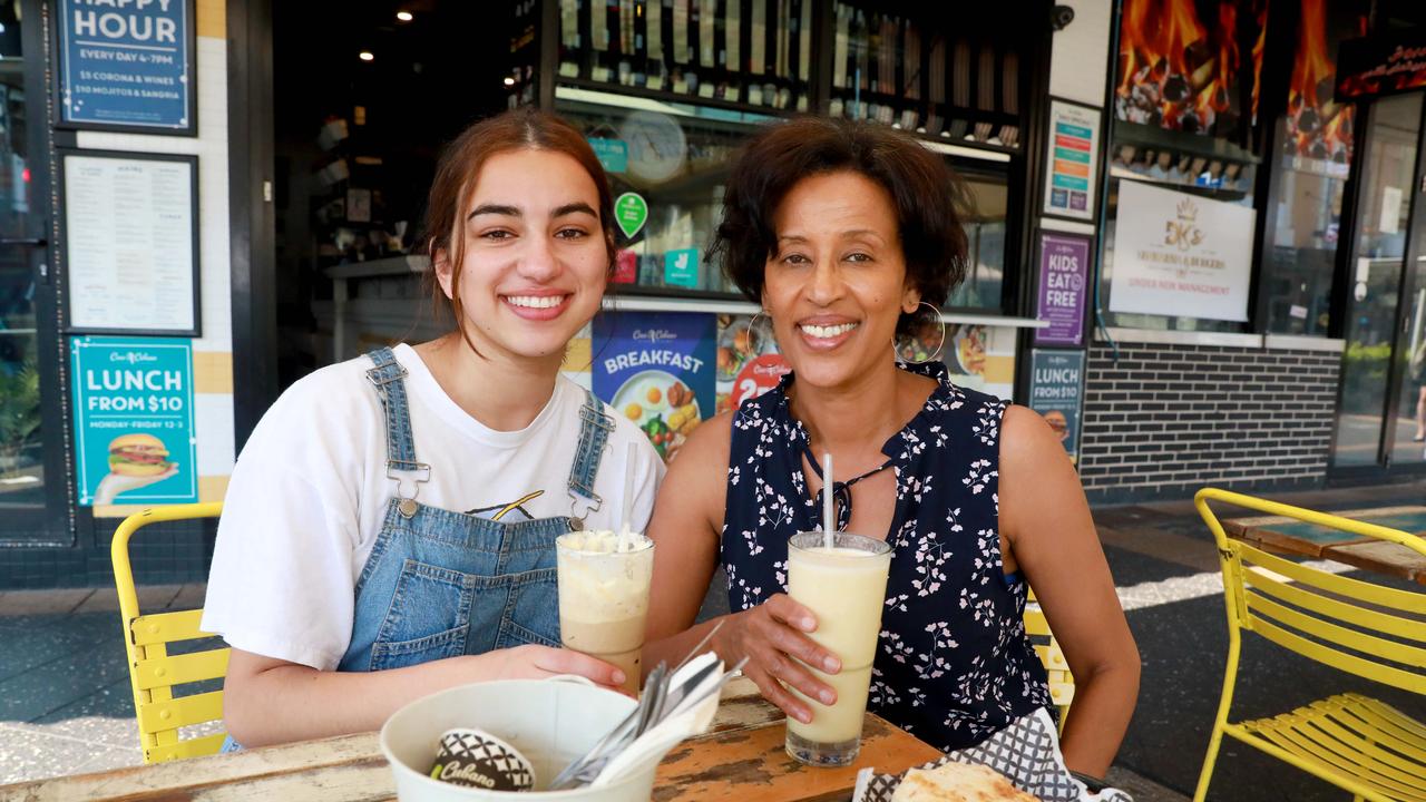 Rowena Milliss and her mum Saba Tedla dine in the outdoor dining area of the Coco Cubano in Parramatta in October, 2019. Picture: Angelo Velardo