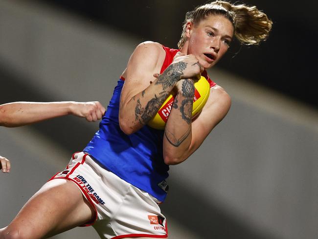 AFLW star Tayla Harris has been earmarked as an Olympic target for flag football. Picture: Daniel Pockett/AFL Photos/via Getty Images