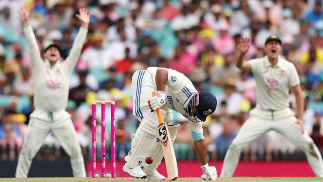 One of the several blows to the body that Rishabh Pant received during his uncharacteristic innings Picture: Getty Images