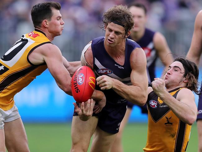 Nat Fyfe got through his return to footy unscathed. Picture: AFL Photos/Getty Images