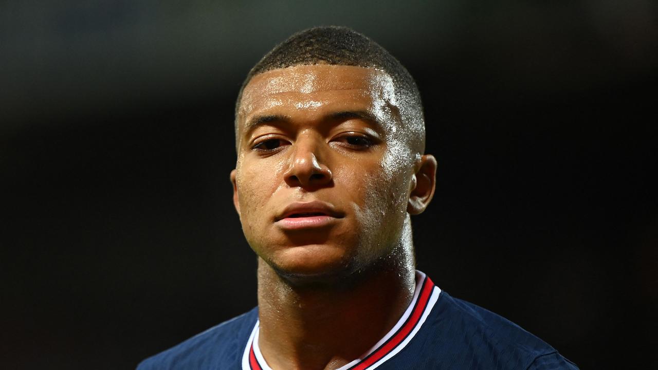 Paris Saint-Germain's French forward Kylian Mbappe reacts during the French L1 football match between Stade Brestois and Paris Saint-Germain at Francis-Le Ble Stadium in Brest on August 20, 2021. (Photo by LOIC VENANCE / AFP)