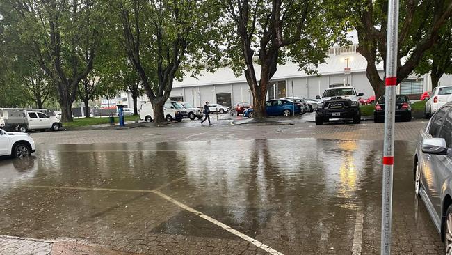 The storm brought flooding to parts of southern Tasmania, including in Salamanca Square, December 2, 2021. Picture: ANNIE McCANN