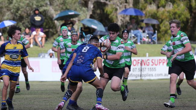 Action galleries of the junior rugby union grand finals, match played at Surfers Paradise Home Ground. Gold Coast Eagles Vs Currumbin Alligators under 16s division. Currumbin player 12 Callum Simpson. Picture Mike Batterham