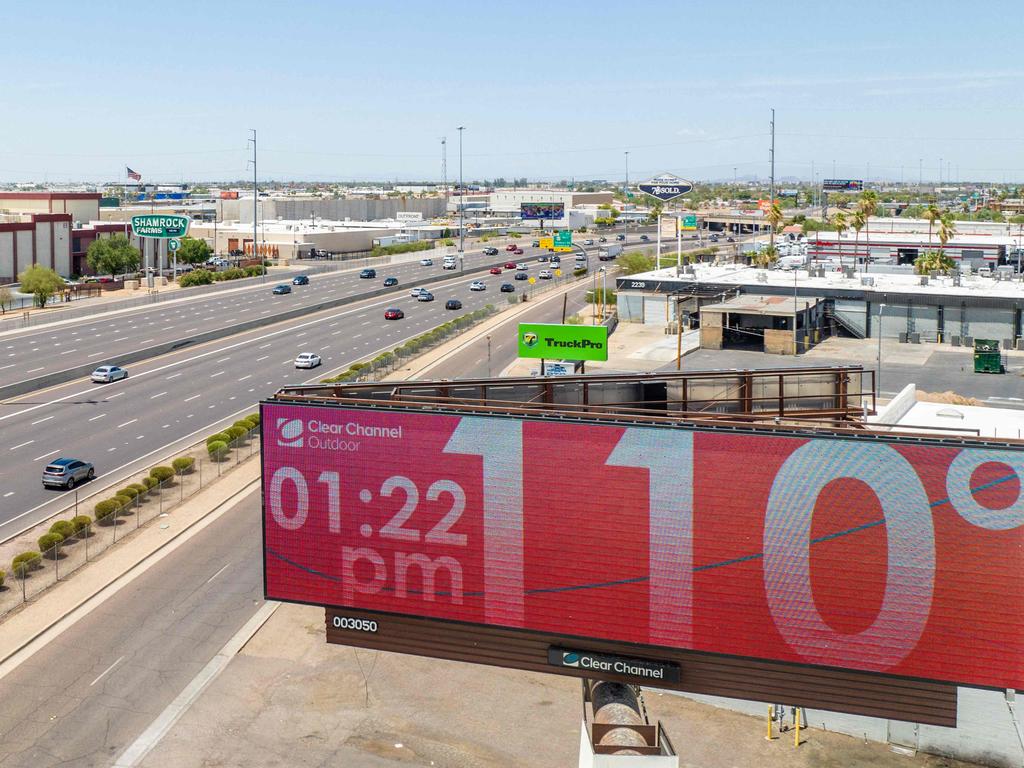 In an aerial view, a billboard displays the temperature that was forecast to reach 115 degrees Fahrenheit in Phoenix, Arizona. Picture: Getty Images/AFP