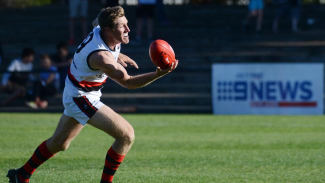 Rostrevor Old Collegians’ Michael Coad kicked seven goals in his side’s 52-point win against Henley on Saturday. Picture: AAP/ Brenton Edwards