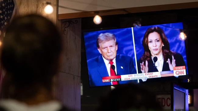 A screen displaying the US Presidential debate between Vice President and Democratic presidential candidate Kamala Harris and former US President and Republican presidential candidate Donald Trump. Picture: AFP