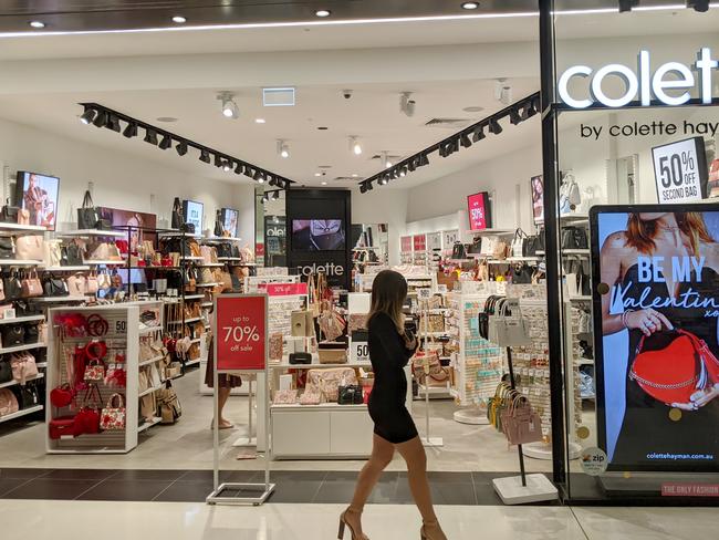 The Colette by Colette Hayman storefront at Rhodes Waterside shopping centre in Rhodes, Tuesday, February 4, 2020. Fast fashion accessory chain Colette by Colette Hayman has entered voluntary administration, putting 300 jobs at 140 stores in Australia and NZ at risk. (AAP Image/Derek Rose) NO ARCHIVING