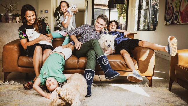 Dave Hughes with wife Holly and their children Rafferty, Tess and Sadie. Picture: Nicole Cleary