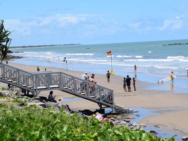 The Yeppoon main beach was busy today, as the weather conditions improve.