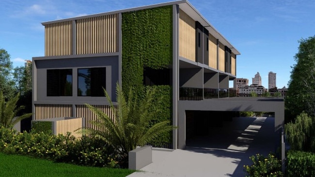 Artists impressions of a set of townhouses proposed for 6 Orama Ave, Caloundra. Photo: Icon Building Design