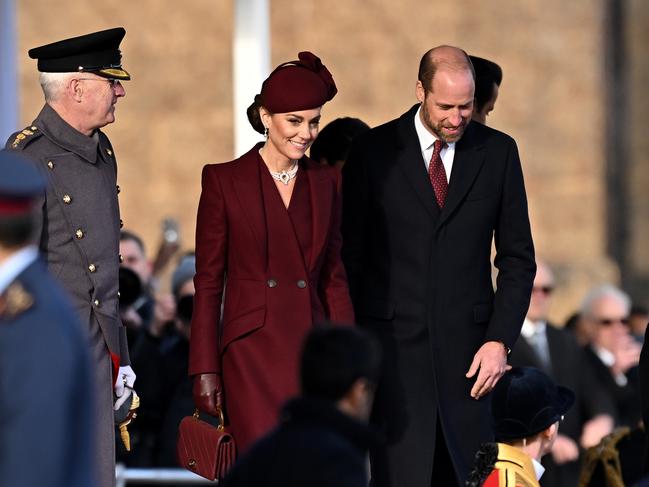 Catherine, Princess of Wales, and Prince William walk together during a ceremonial welcome for the Amir of the State of Qatar at Horse Guards parade. Picture: Getty Images