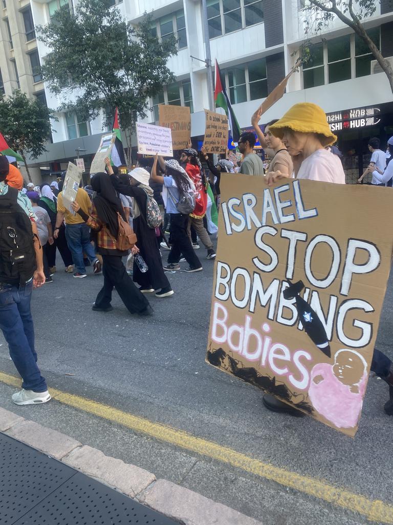 Scenes from the pro-Palestine rally in Brisbane on Sunday.