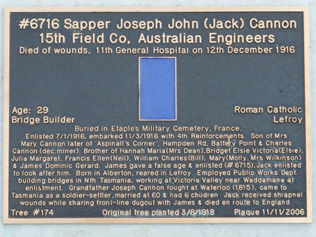 Jack Cannon’s plaque on the Soldiers’ Memorial Avenue.