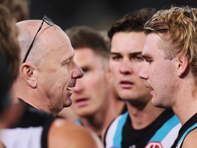 Hinkley has not shirked from tough selection calls while the streak continues. Picture: James Elsby/AFL Photos via Getty Images