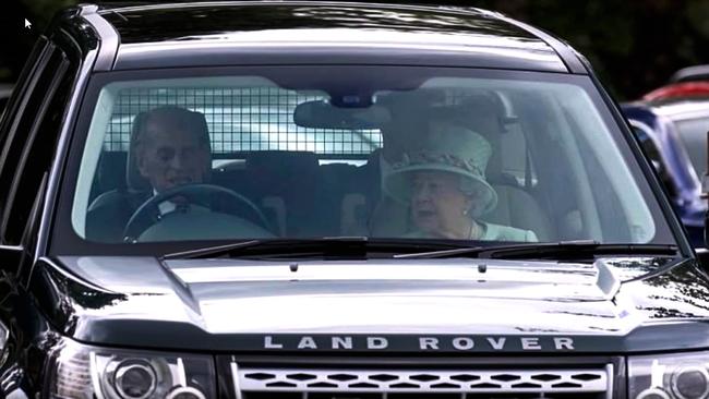 Prince Philip driving Queen Elizabeth in his Land Rover in 2017. Picture: Supplied