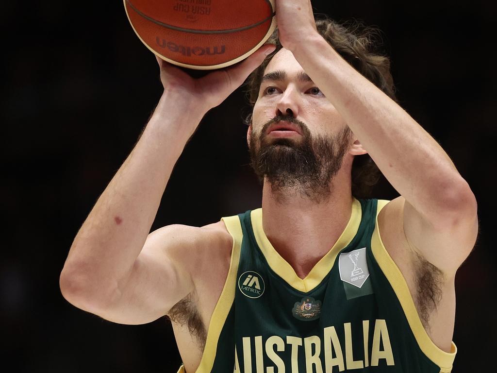 Jordan Hunter shoots a free throw during the FIBA Asia Cup 2025 Qualifying match against Korea. Photo: Daniel Pockett/Getty Images.