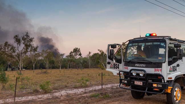 Twenty-five firefighting crews — mostly volunteers — contained a blaze at Noonamah. Picture: Che Chorley