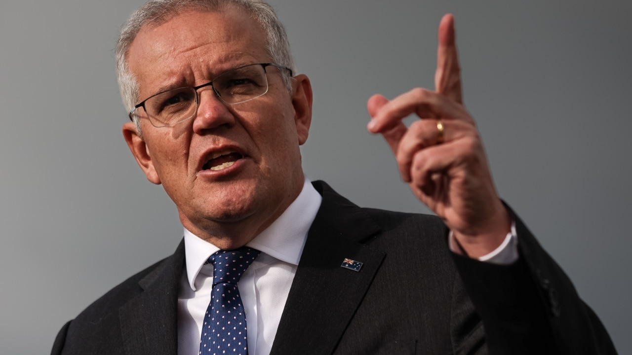 GEELONG, AUSTRALIA - MAY 18: Prime Minister Scott Morrison speaks at a press conference during a visit to a housing site in the suburb of Armstrong Creek, on May 18, 2022 in Geelong, Australia. The Australian federal election will be held on Saturday 21 May. (Photo by Asanka Ratnayake/Getty Images) (Photo by Asanka Ratnayake/Getty Images)