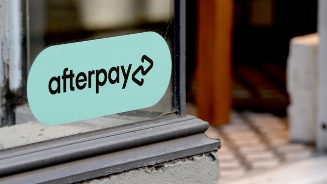 MELBOURNE, AUSTRALIA - NewsWire Photos APRIL 30, 2021: Stock Image of Afterpay logo in a shop window on Little Collins Street, Melbourne. Picture: NCA NewsWire / Andrew Henshaw