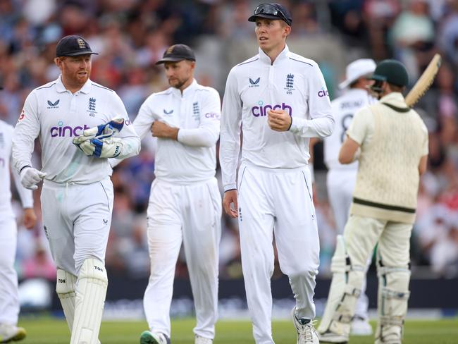 LONDON, ENGLAND - JULY 28: Jonny Bairstow of England reacts after Steve Smith of Australia run out was given not out during Day Two of the LV= Insurance Ashes 5th Test Match between England and Australia at The Kia Oval on July 28, 2023 in London, England. (Photo by Ryan Pierse/Getty Images)