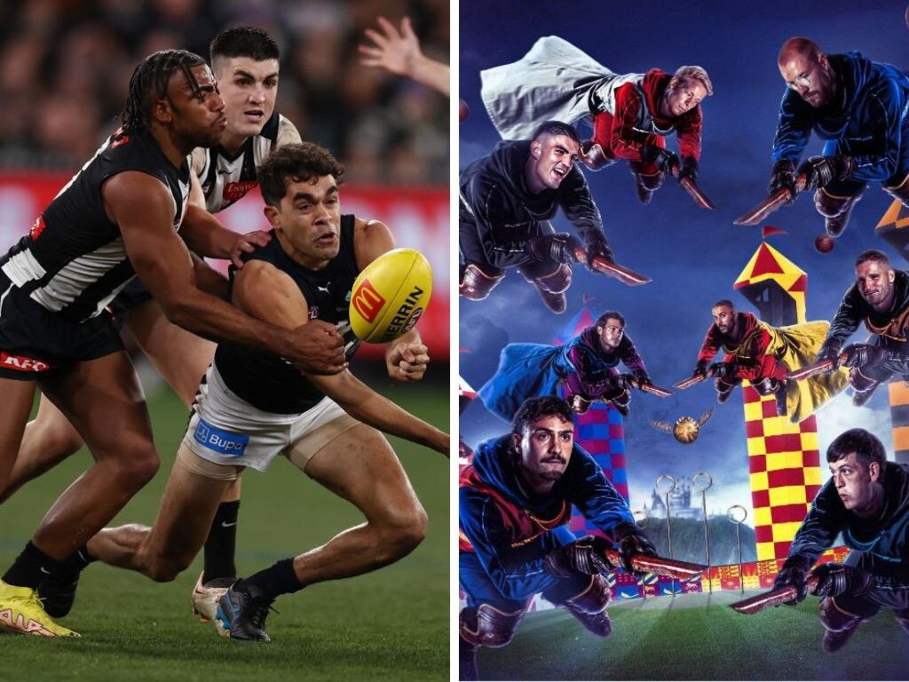Carlton vs Collingwood and the AFL's social post. Photos: News Corp/Twitter