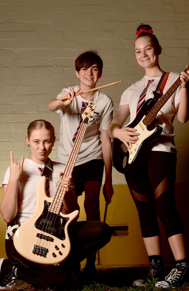 MEMORY LANE: School of Rock students Alyssandra Higgins, 16, Jonan Clay, 13, and Mariella MacEachern, 14. Picture: Evan Morgan