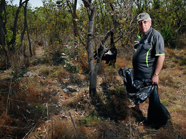 NT Field and Game Association's Bart Irwin is angered that hunters at Lambells Lagoon have left empty shells, rubbish and carcasses strewn throughout the reserve with responsible hunters and Parks and Wildlife staff having been left to clean up after them.