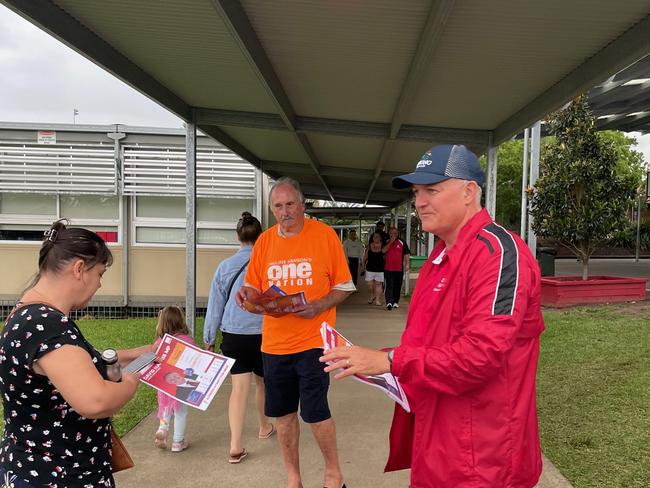 Wyong State Labor MP David Harris hands out how-to-vote flyers at Warnervale Public School during the 2023 NSW State Election. Picture: NewsLocal