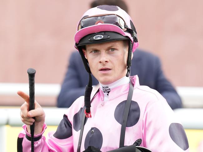 Ethan Brown after winning the Sportsbet Set A Deposit Limit Plate at Caulfield Heath Racecourse on April 17, 2024 in Caulfield, Australia. (Photo by Scott Barbour/Racing Photos via Getty Images)