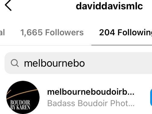 Screen grab of the Instagram account of David Davis.