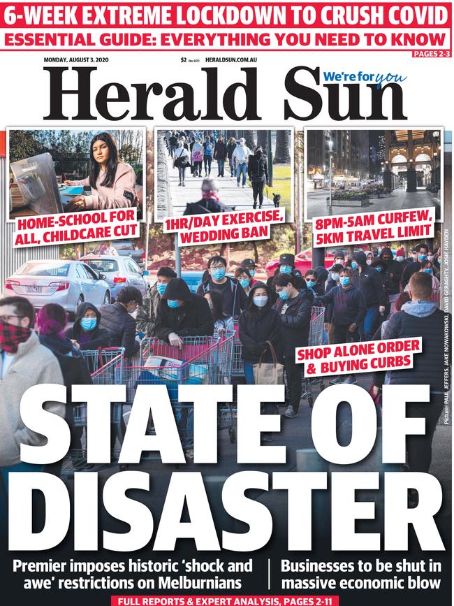 August 3, 2020 — Victoria announced a state of emergency in March as COVID struck — and then a state of disaster in August as the Andrews government’s mishandling of hotel quarantine let loose a second wave and sparked onerous stage four restrictions.