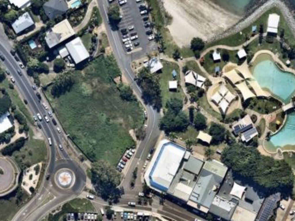 Aerial maps showing the positioning of the proposed Colonial Hotel in Airlie Beach. Picture: Nearmap