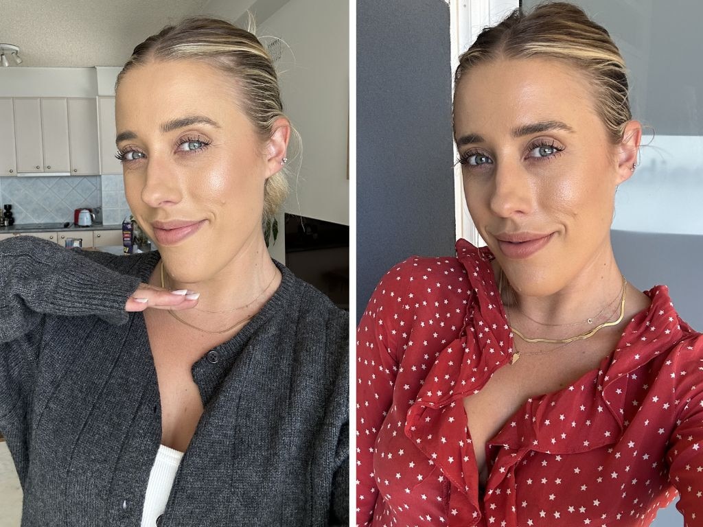 Here's how the Fenty Beauty Pro Filt’r Soft Matte Longwear Foundation looks on Claudia at 10am (left) and 6pm (right).