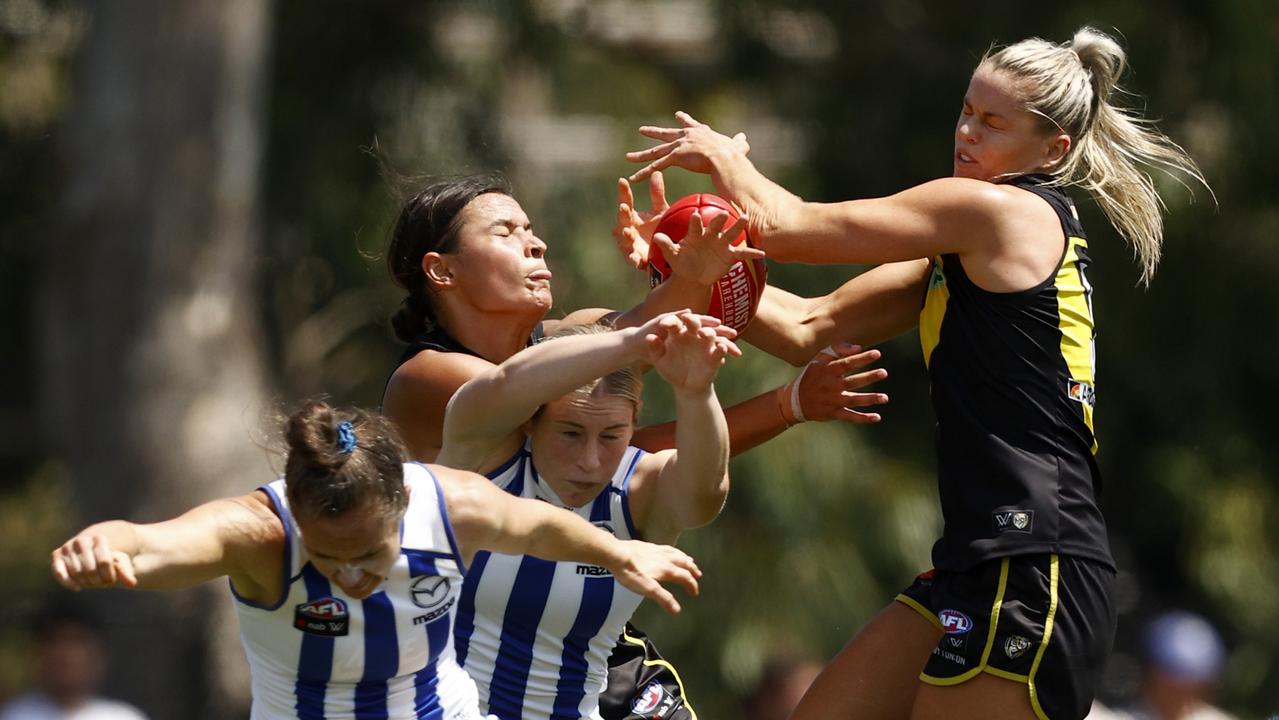 Katie Brennan wasn’t afraid to crash the packs at Punt Road Oval on Saturday. Getty Images